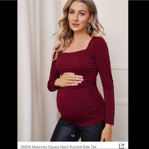 Wine colored square neck maternity blouse